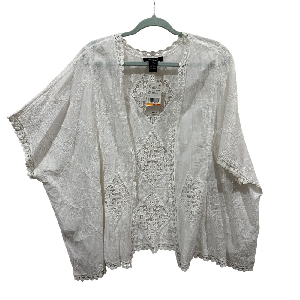 Karen Kane White Crochet Jacket Cotton Lace Open Front Kimono S/M 1L70164 NEW